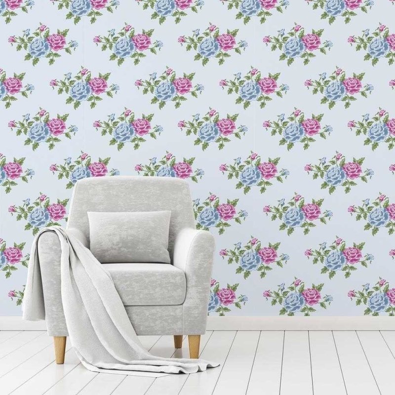 Papel de Parede Adesivo Floral Rosa e Azul 751249094 - Papel na Parede