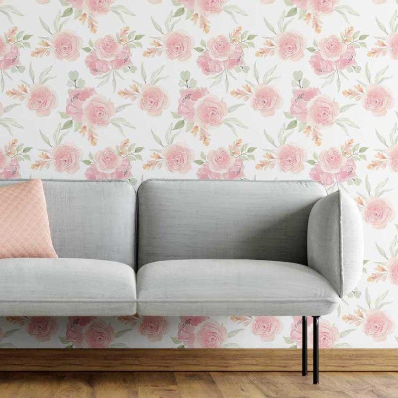 Papel de Parede Adesivo Floral Rosas Aquarela N05078 - Papel na Parede