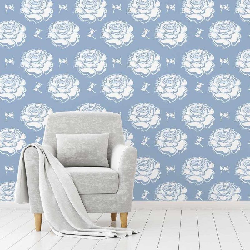 Papel de Parede Adesivo Floral Rosas Azul 751249096 - Papel na Parede