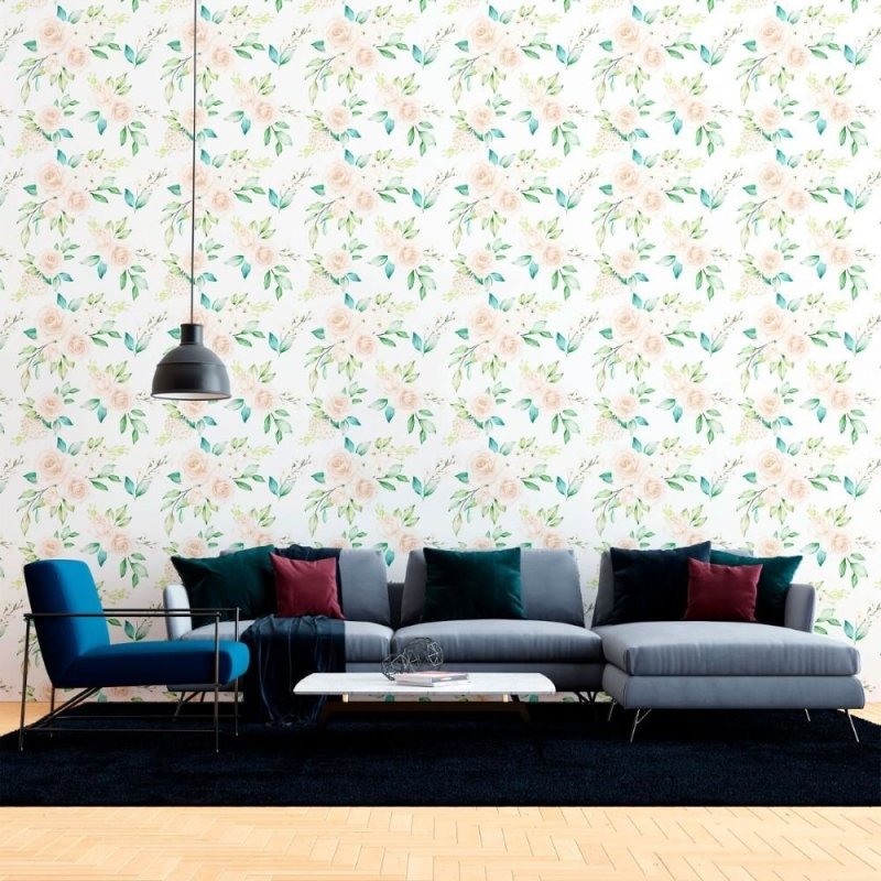 Papel de Parede Adesivo Floral Rosas Brancas N012045 - Papel na Parede