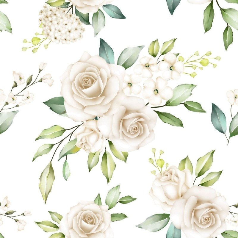 Papel de Parede Adesivo Floral Rosas Brancas N012045 - Papel na Parede
