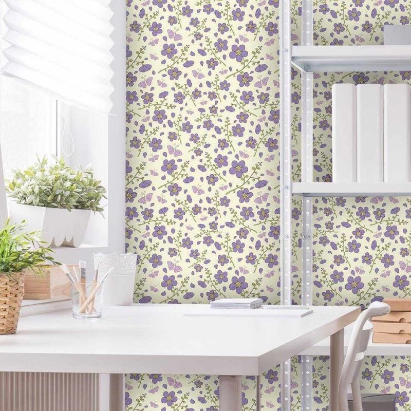Papel de Parede Adesivo Floral Roxa 210417391 - Papel na Parede