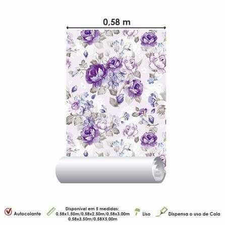 Papel de Parede Adesivo Floral Roxo 109278941 - Papel na Parede