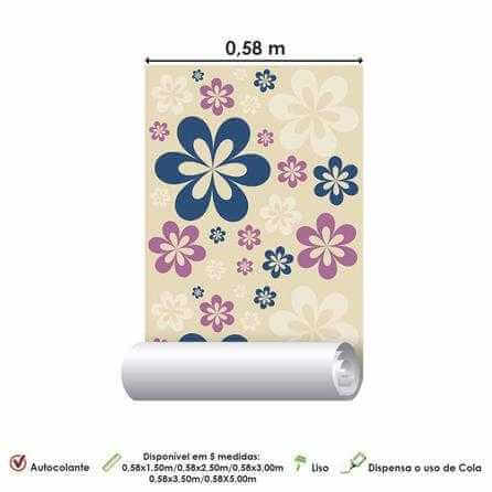 Papel de Parede Adesivo Floral Roxo e Azul 13 - Papel na Parede