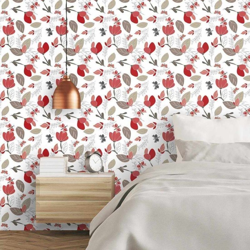 Papel de Parede Adesivo Floral Vermelho 1146 - Papel na Parede