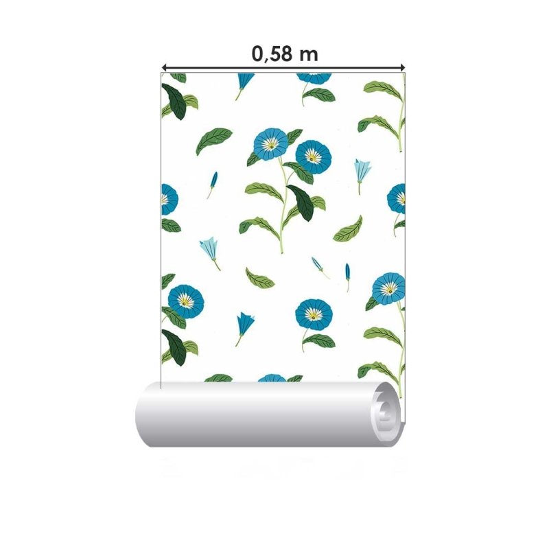 Papel de Parede Adesivo Flores Azuis Fundo Branco N07013 - Papel na Parede
