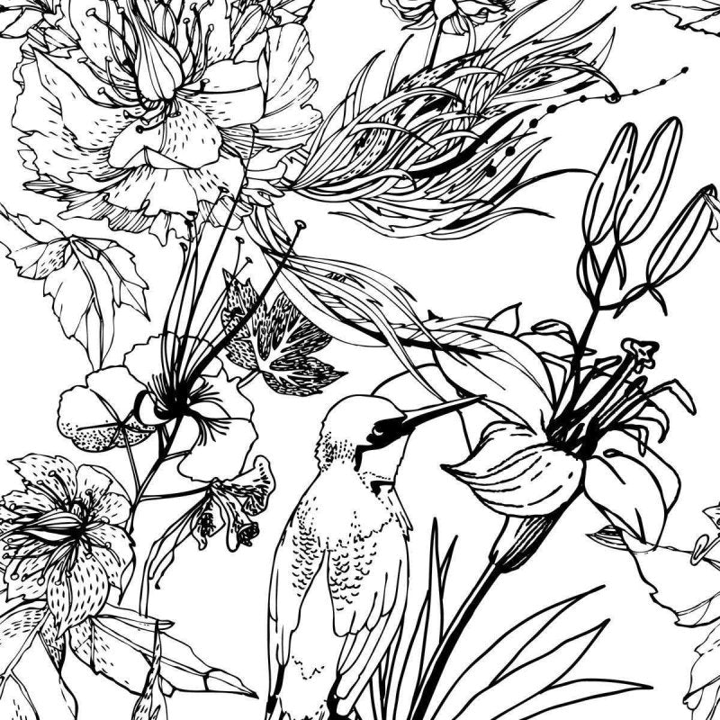 Papel de Parede Adesivo Flores e Beija-flor N04261 - Papel na Parede