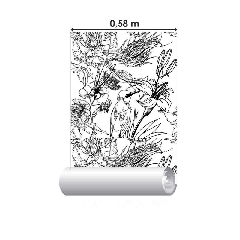 Papel de Parede Adesivo Flores e Beija-flor N04261 - Papel na Parede