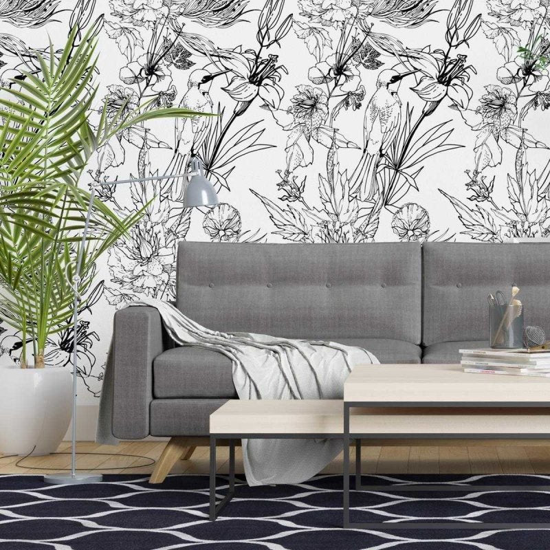 Papel de Parede Adesivo Flores e Beija-flor N04261 - Papel na Parede