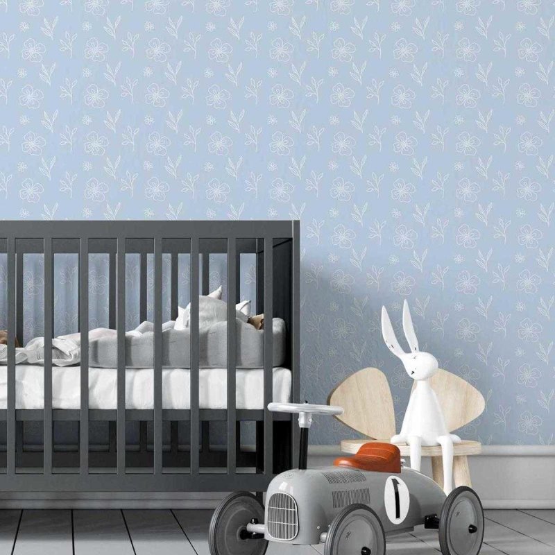 Papel de Parede Adesivo Flores e Folhas Azul N05277 - Papel na Parede