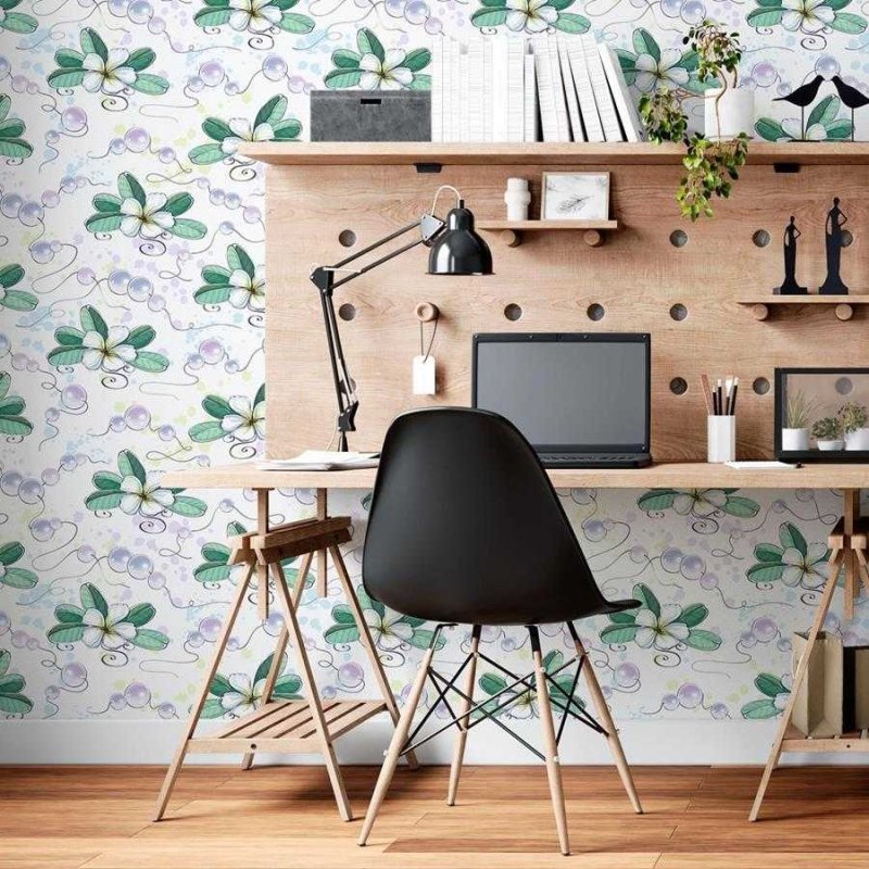 Papel de Parede Adesivo Flores e Pérolas em Aquarela N06275 - Papel na Parede