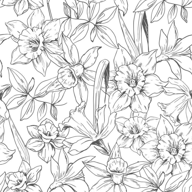Papel de Parede Adesivo Flores em Preto e Branco N03099 - Papel na Parede
