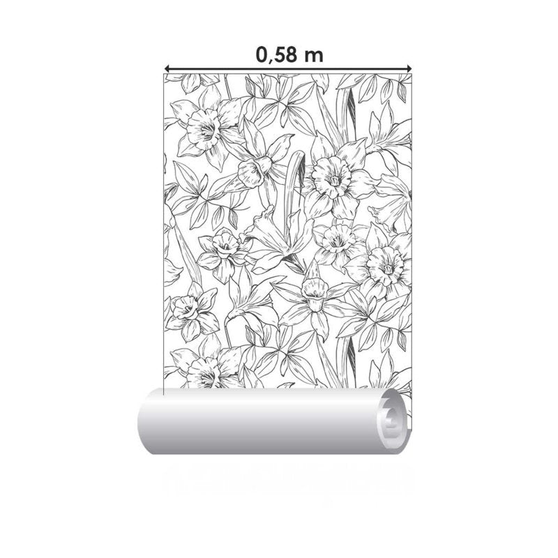 Papel de Parede Adesivo Flores em Preto e Branco N03099 - Papel na Parede
