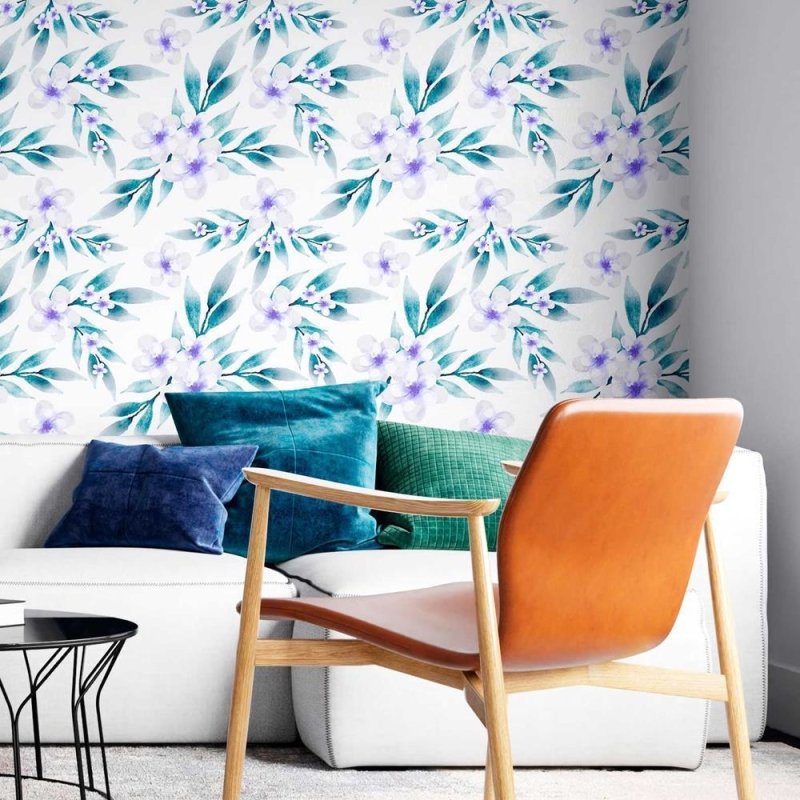 Papel de Parede Adesivo Flores Lilás em Fundo Branco N08002 - Papel na Parede