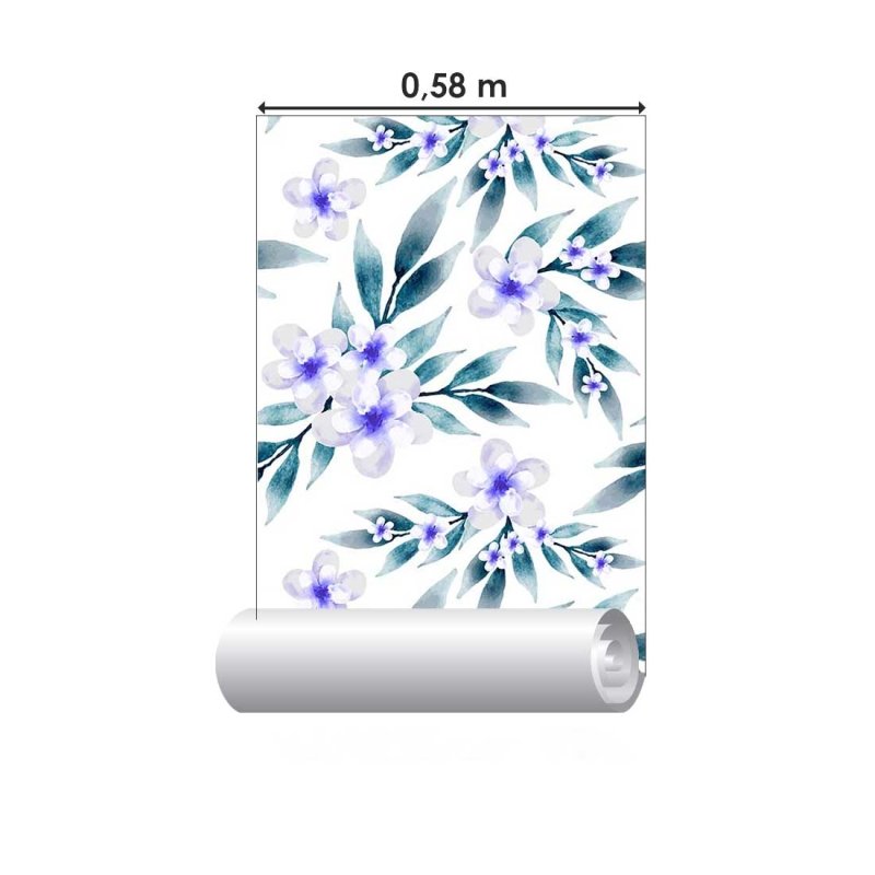 Papel de Parede Adesivo Flores Lilás em Fundo Branco N08002 - Papel na Parede