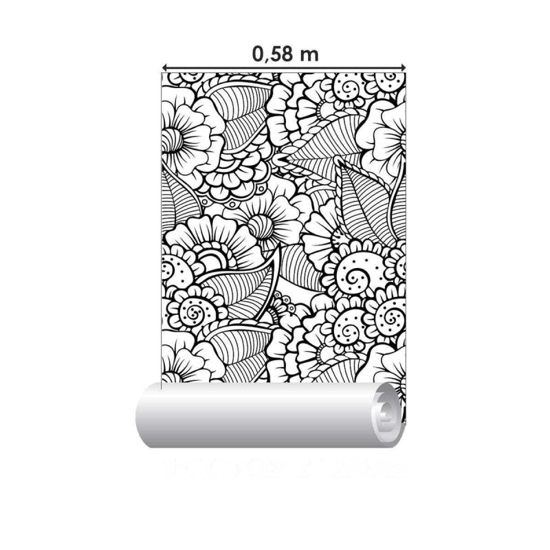 Papel de Parede Adesivo Flores para Colorir N04206 - Papel na Parede