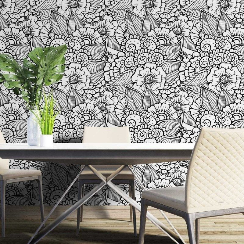 Papel de Parede Adesivo Flores para Colorir N04206 - Papel na Parede