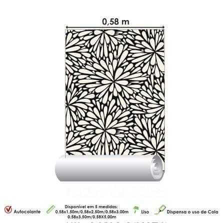 Papel de Parede Adesivo Flores Preto e Branco 231038 - Papel na Parede