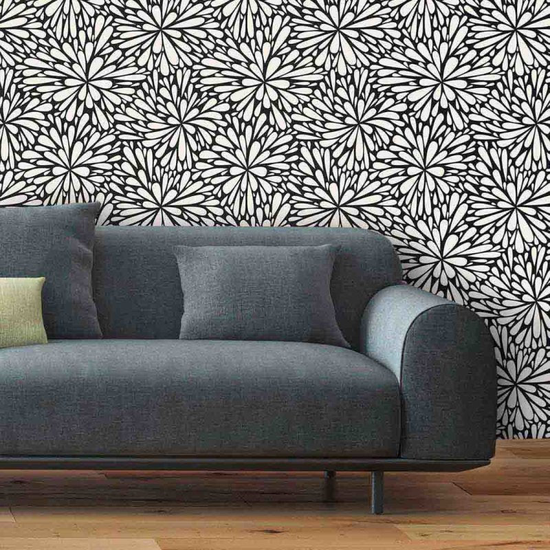 Papel de Parede Adesivo Flores Preto e Branco 231038 - Papel na Parede