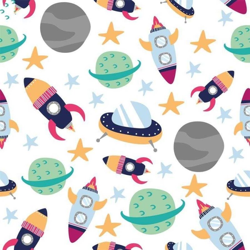 Papel de Parede Adesivo Foguetes e Planetas Colorido N06212 - Papel na Parede