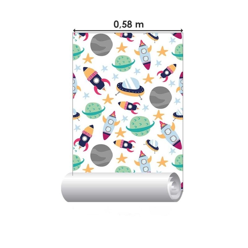 Papel de Parede Adesivo Foguetes e Planetas Colorido N06212 - Papel na Parede