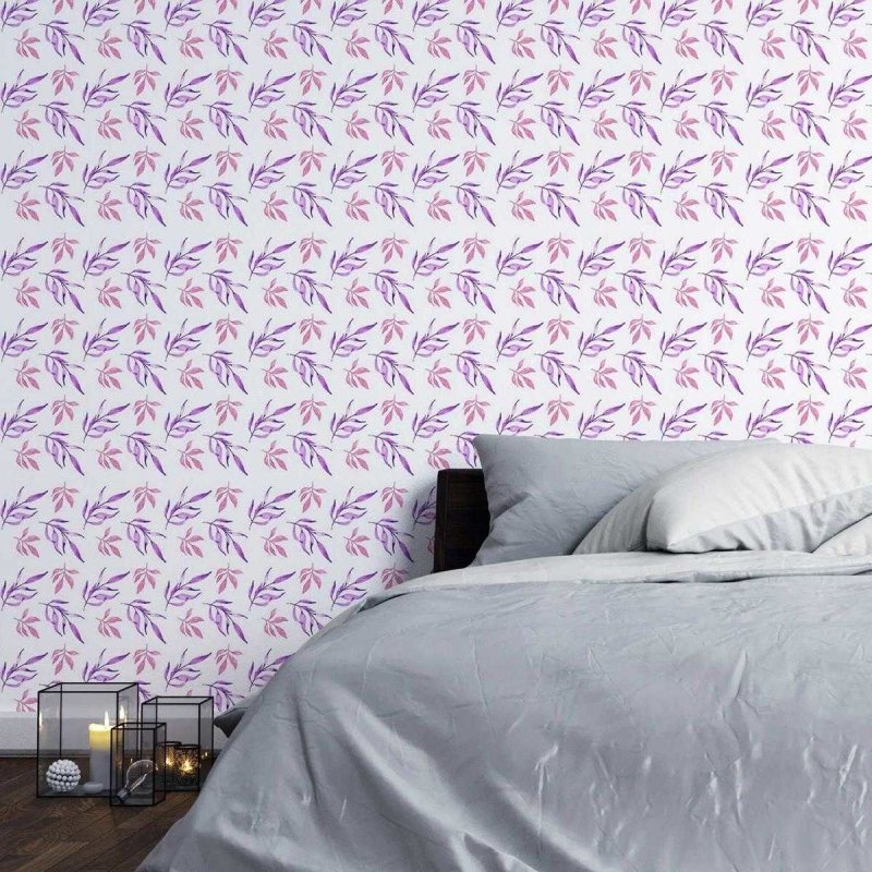 Papel de Parede Adesivo Folha Rosa e Lilás N03011 - Papel na Parede