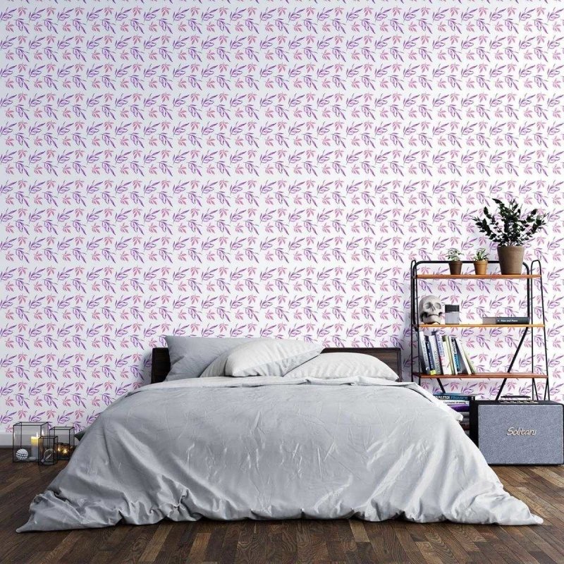 Papel de Parede Adesivo Folha Rosa e Lilás N03011 - Papel na Parede
