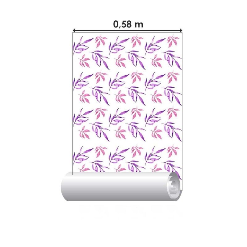 Papel de Parede Adesivo Folha Rosa e Lilás N03011 - Papel na Parede