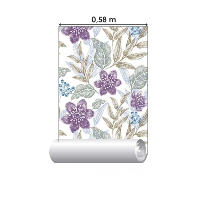 Papel de Parede Adesivo Folhagem e Flor Lilás N04180 - Papel na Parede