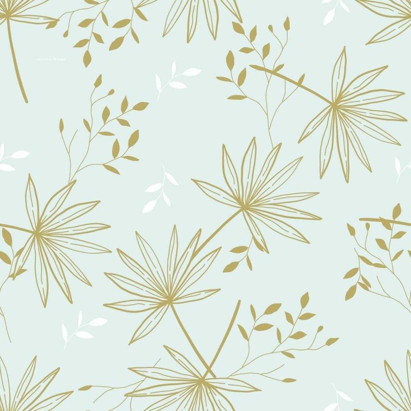 Papel de Parede Adesivo Folhagem Tropical Azul e Verde N04227 - Papel na Parede