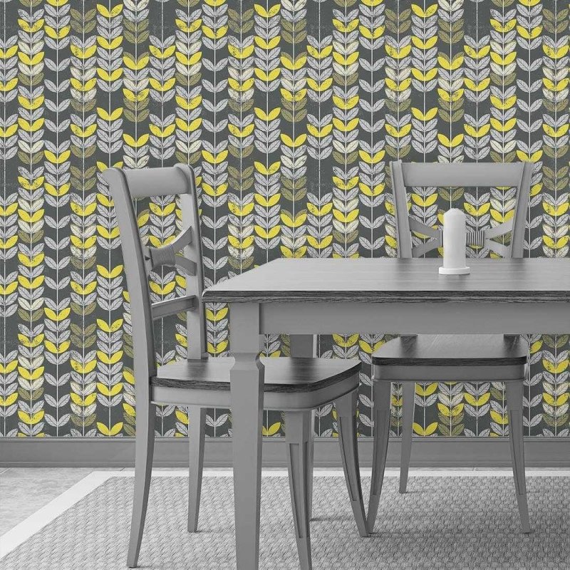 Papel de Parede Adesivo Folhas Amarelo e Branco 114464266 - Papel na Parede