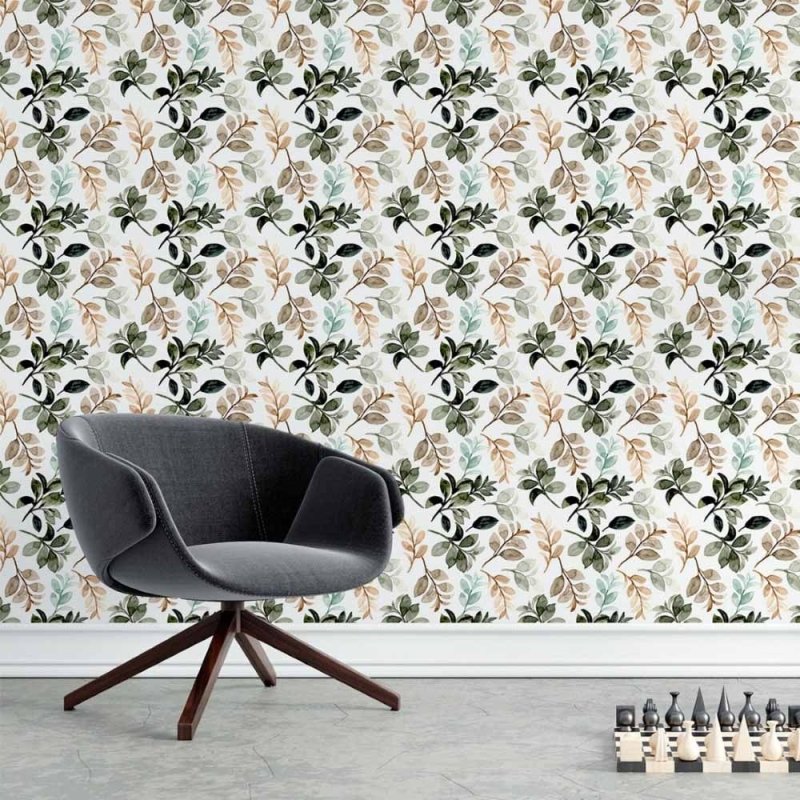 Papel de Parede Adesivo Folhas Aquarela N015200 - Papel na Parede
