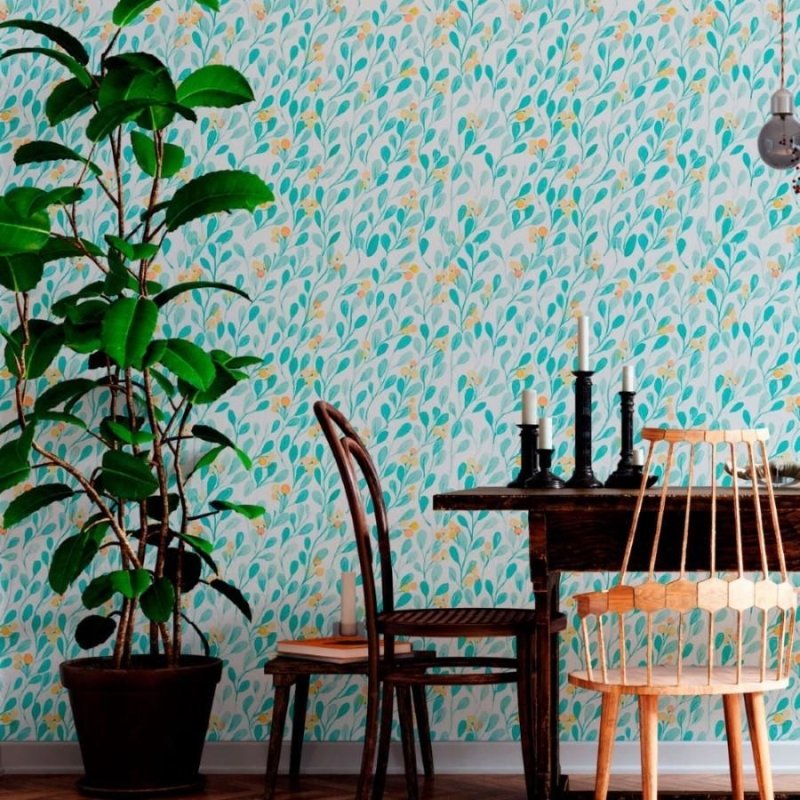 Papel de Parede Adesivo Folhas Azuis N012009 - Papel na Parede