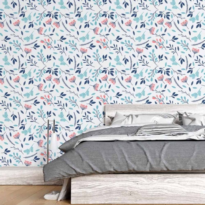 Papel de Parede Adesivo Folhas Azul N015211 - Papel na Parede