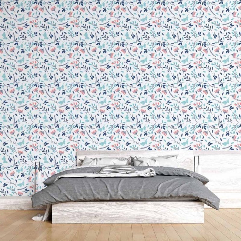 Papel de Parede Adesivo Folhas Azul N015211 - Papel na Parede