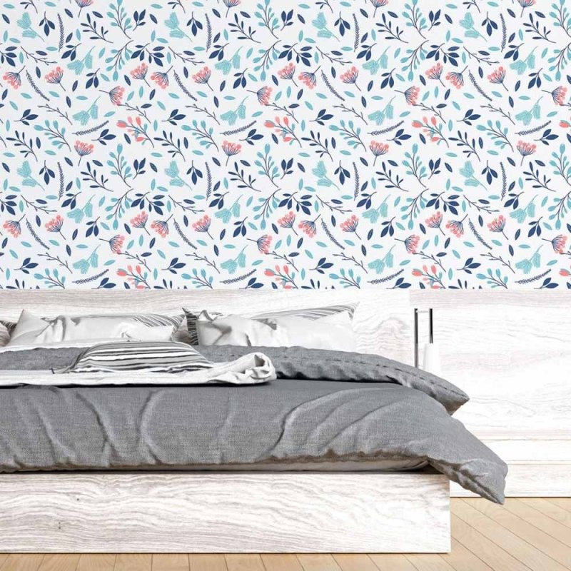 Papel de Parede Adesivo Folhas Azul N015211 - Papel na Parede