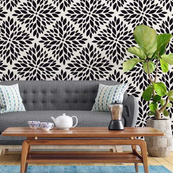 Papel de Parede Adesivo Folhas Branco e Preto 2453400 - Papel na Parede