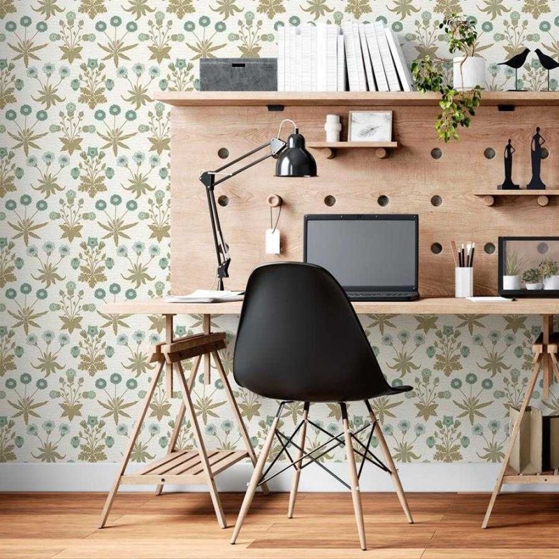 Papel de Parede Adesivo Folhas e Flores Azul e Verde N06129 - Papel na Parede