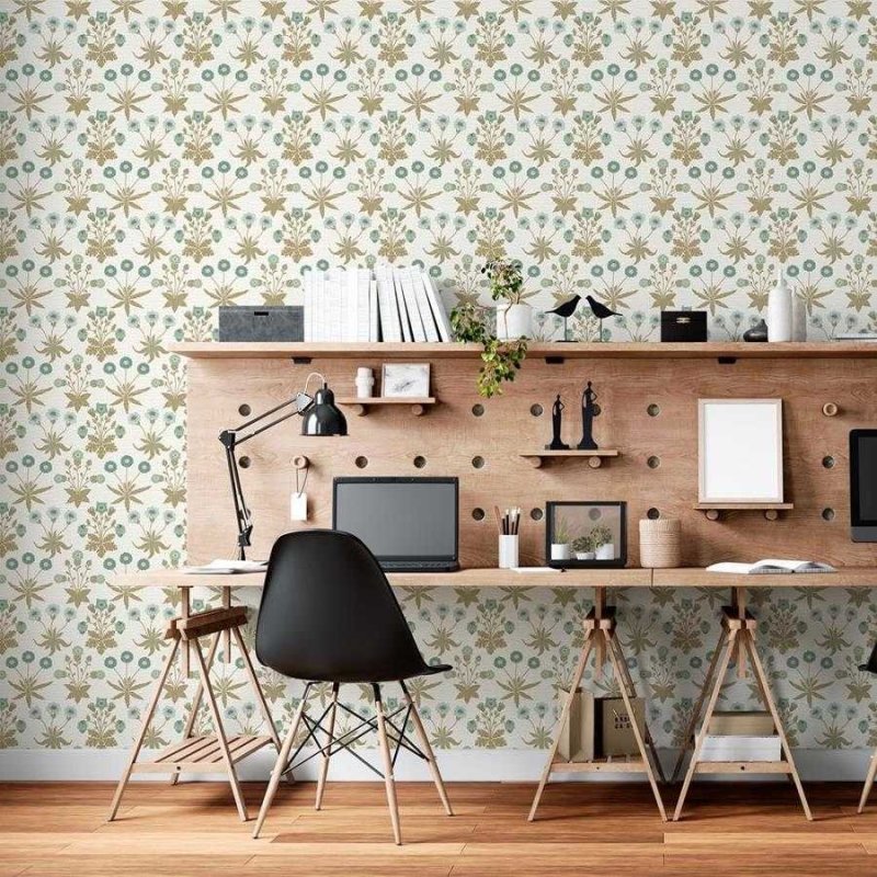 Papel de Parede Adesivo Folhas e Flores Azul e Verde N06129 - Papel na Parede