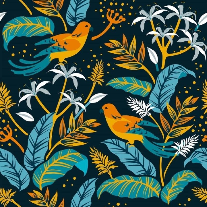 Papel de Parede Adesivo Folhas e Pássaros N013042 - Papel na Parede