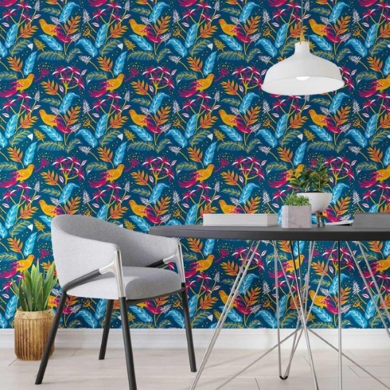 Papel de Parede Adesivo Folhas e Pássaros N013043 - Papel na Parede