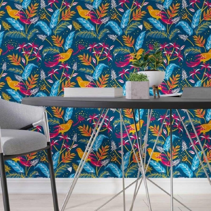 Papel de Parede Adesivo Folhas e Pássaros N013043 - Papel na Parede
