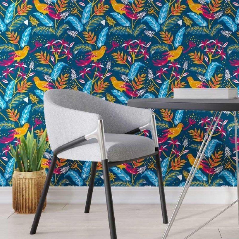 Papel de Parede Adesivo Folhas e Pássaros N013043 - Papel na Parede