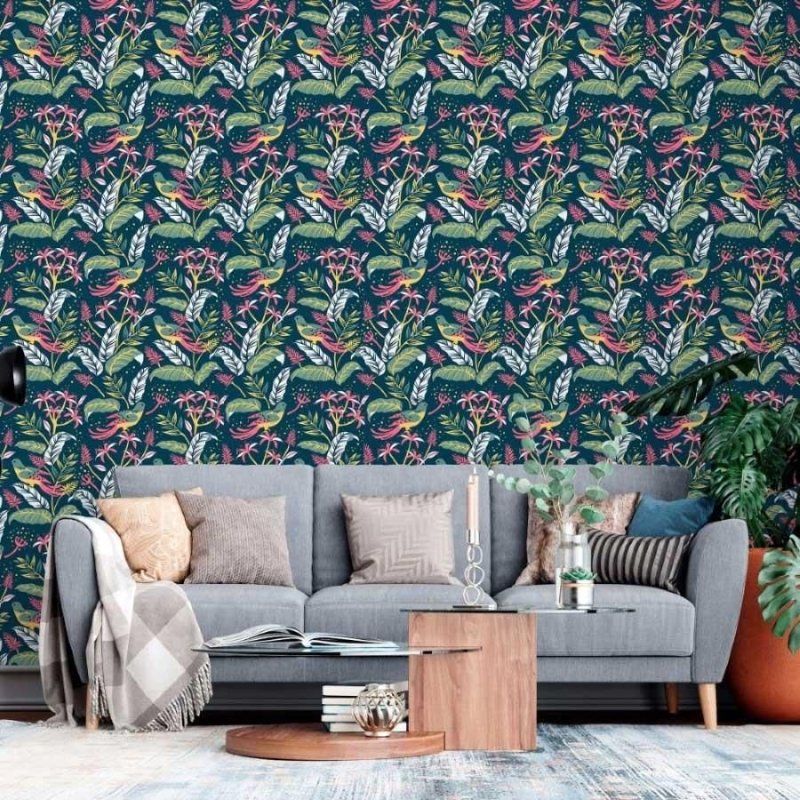 Papel de Parede Adesivo Folhas e Pássaros N013044 - Papel na Parede