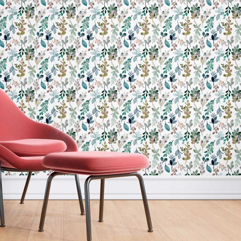 Papel de Parede Adesivo Folhas em Aquarela N08006 - Papel na Parede
