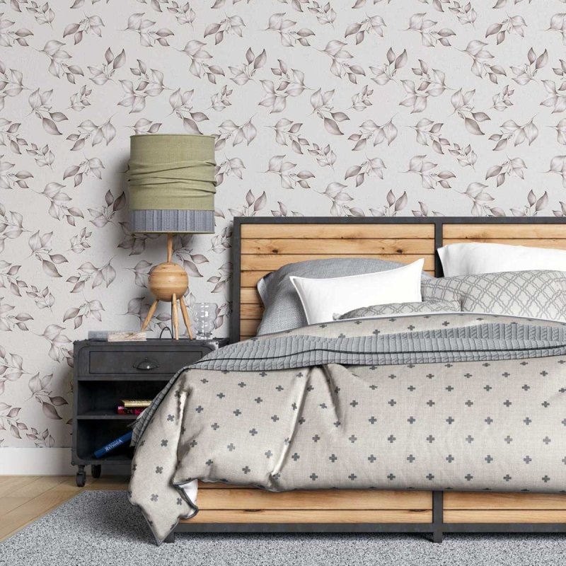 Papel de Parede Adesivo Folhas em Cinza N07077 - Papel na Parede