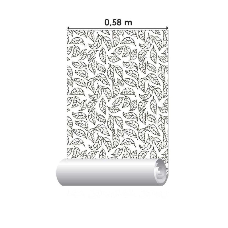 Papel de Parede Adesivo Folhas em Preto e Branco N04263 - Papel na Parede