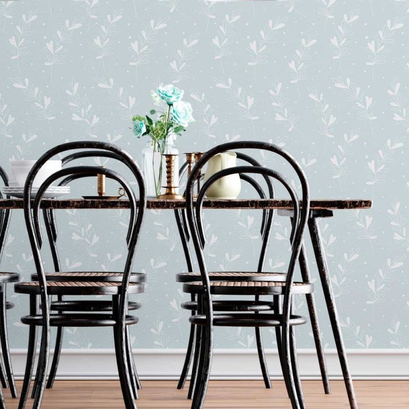 Papel de Parede Adesivo Folhas Minimalista Poá Azul N08068 - Papel na Parede