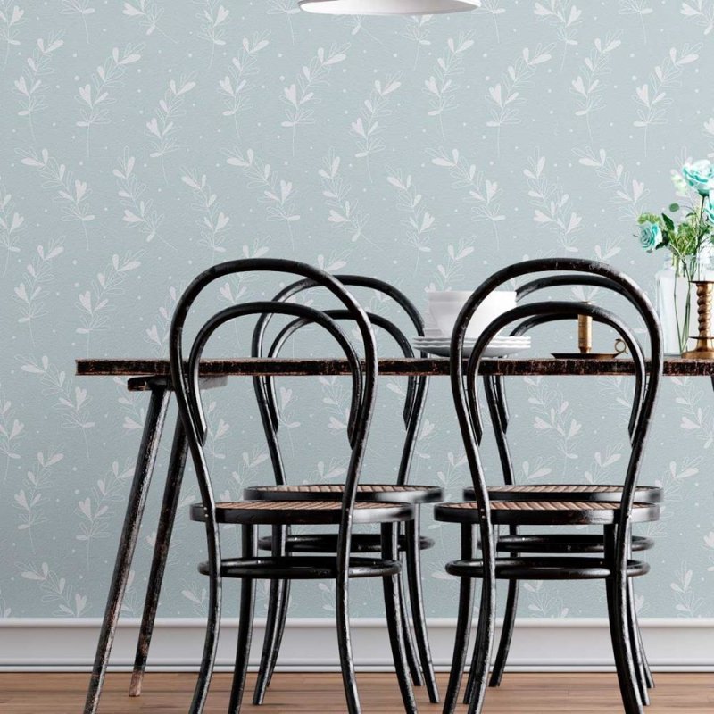 Papel de Parede Adesivo Folhas Minimalista Poá Azul N08068 - Papel na Parede