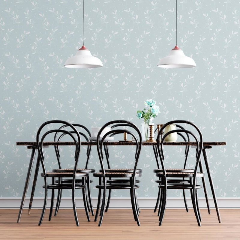 Papel de Parede Adesivo Folhas Minimalista Poá Azul N08068 - Papel na Parede